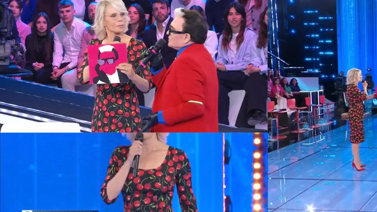 maria de filippi abito con ciliegie finale amici 23