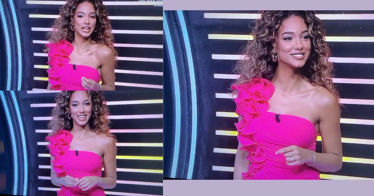 Marco e prezzo abito fucsia di Samira Lui a La ruota della fortuna